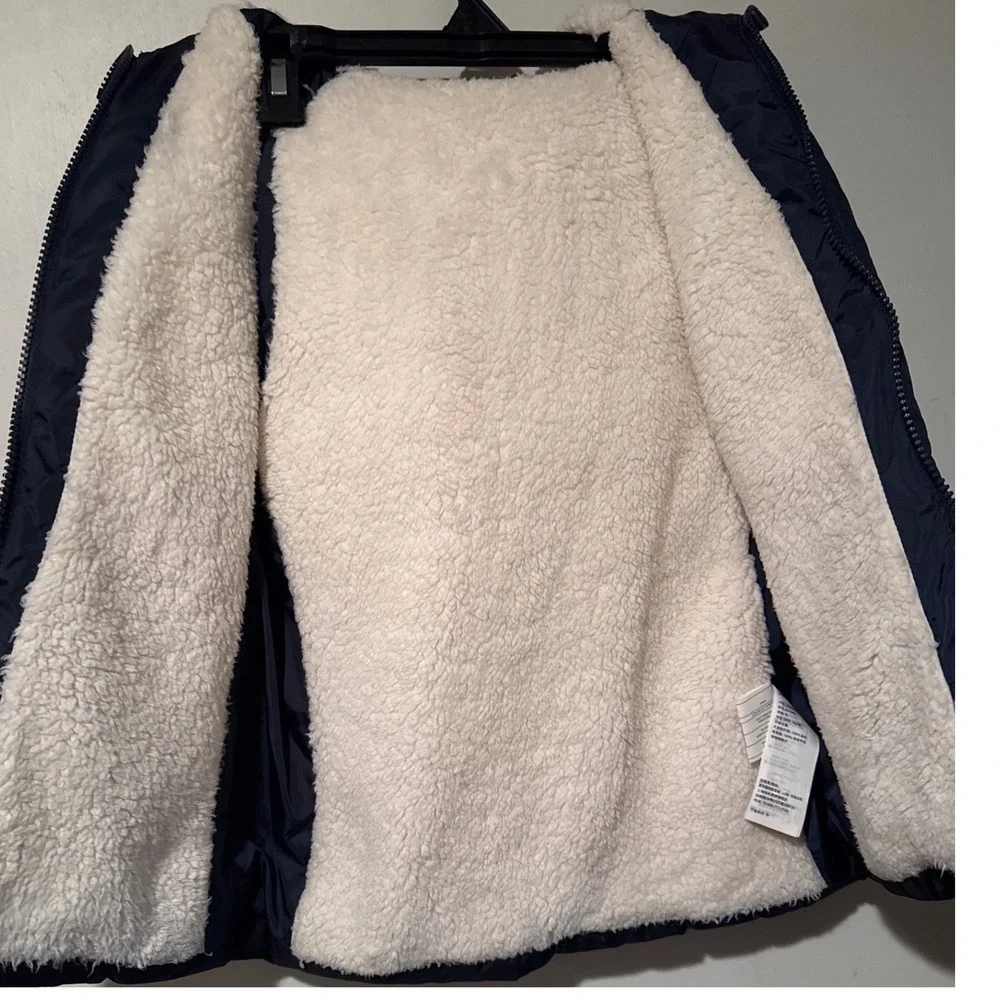 Abercrombie and Fitch Puffer Vest Sherpa Lined Hooded Padded Navy Blue Kids M
